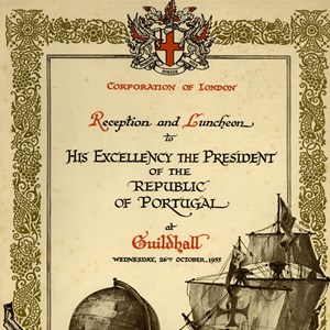 Programa da recepção ao Presidente Craveiro Lopes em Guildhall, sede do município de Londres.